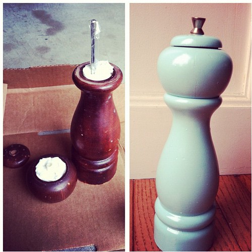 My wooden pepper mill needed a little color in its life. #turquoise #diy