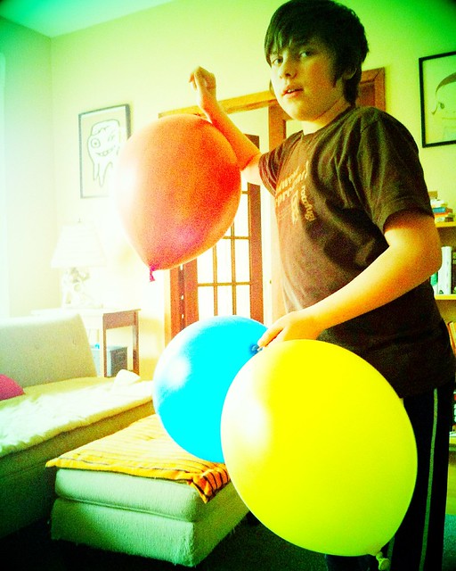 Parker came home with punching balloons. Oof.
