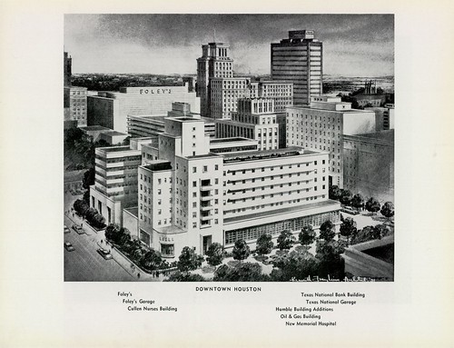 Downtown Houston w/ Foley's, Foley's Garage, Cullen Nurses Building, Texas National Bank Building, Texas National Garage, Humble Building Additions, Oil & Gas Building, and New Memorial Hospital 