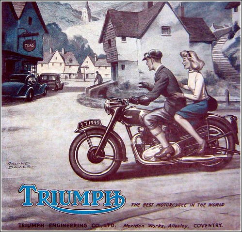 1949 Triumph- a guy and girl go for a ride in the country by bullittmcqueen