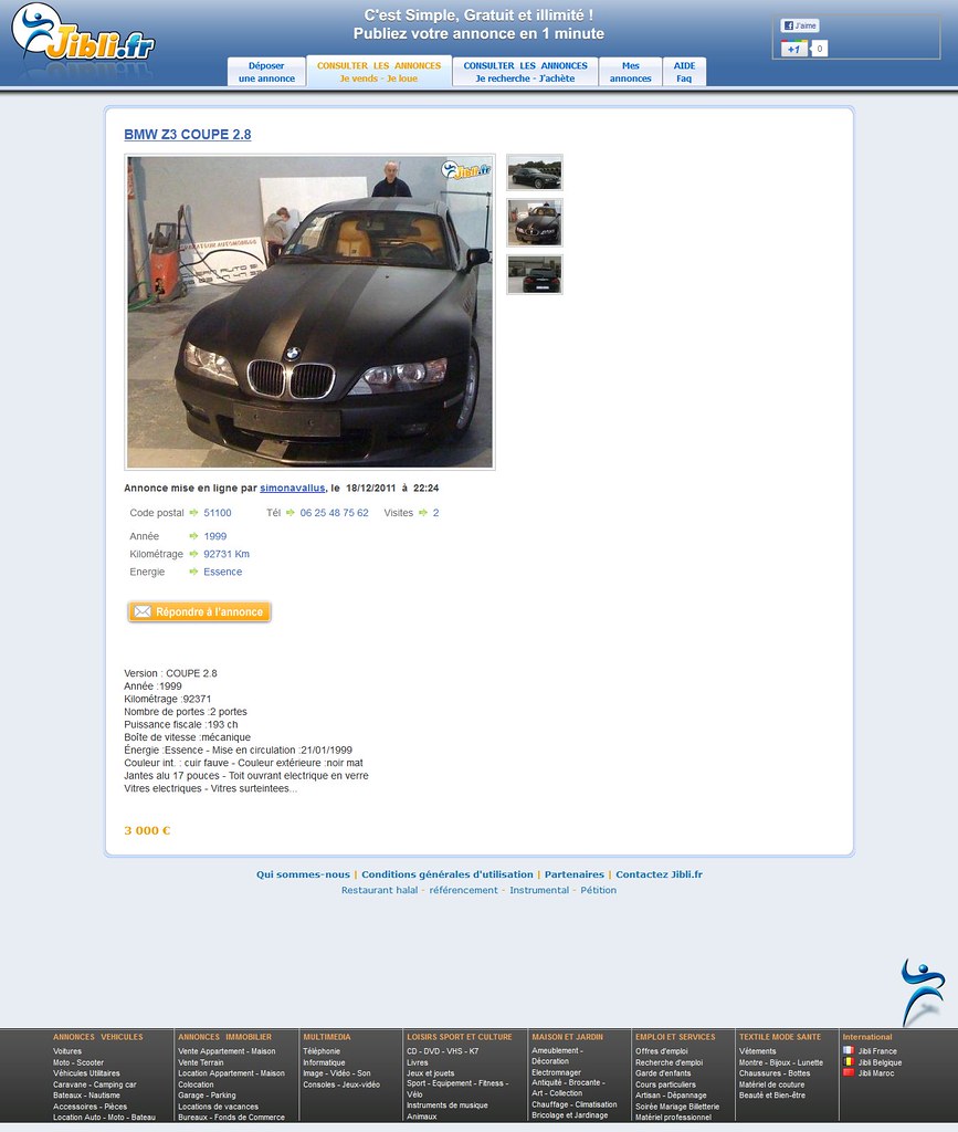jibli.fr BMW Z3 Coupe for sale ad