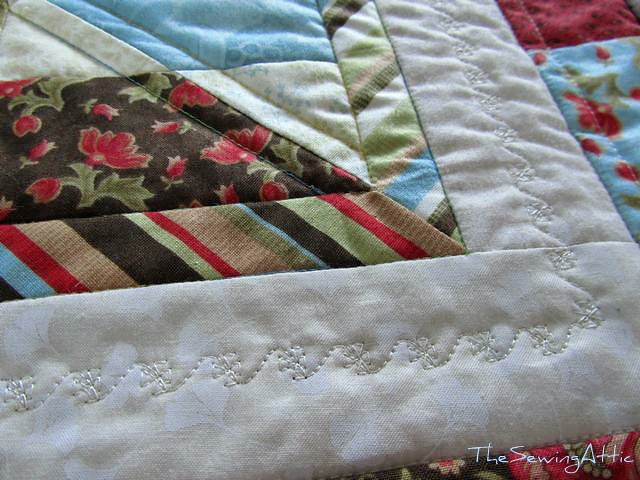 Quilting detail of jelly roll quilt