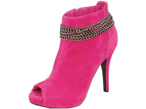 Suede Upper Women's Bright High-Heels Ankle Boots - Fuchsia