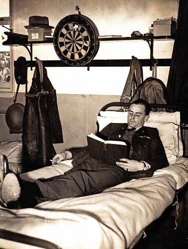 An RAF fighter pilot at rest. 1940. 