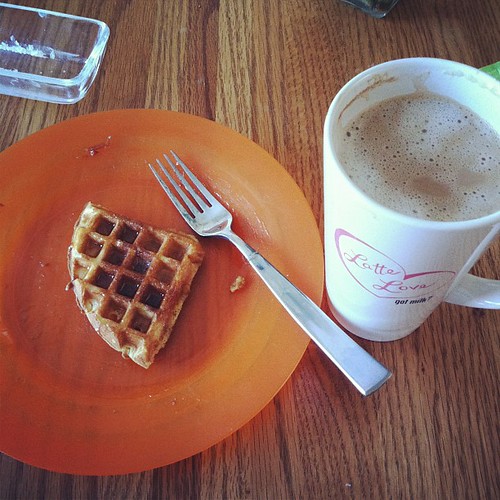 Breakfast on my last day off...waffles and a homemade latte