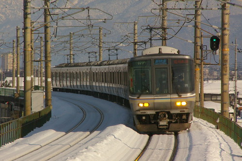 JR West 223 series in Shinasahi, Takashima, Shiga, Japan Feb 4,2012 