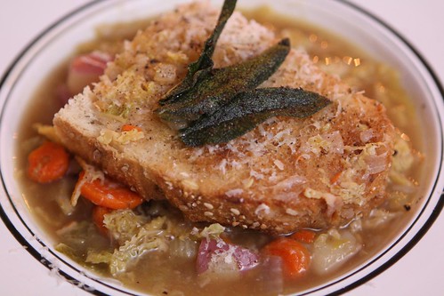 Cabbage and Bread Soup with Fried Sage Leaves