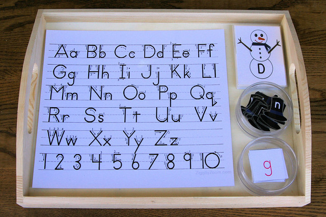 Montessori-Inspired Snowman Letter Tray with Movable Alphabet
