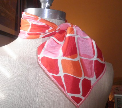 Vintage Vera Scarf Abstract Design, Pink Red and White 1950s by Brick City Vintage