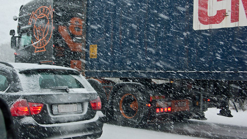 Belgium, snow and traffic jam