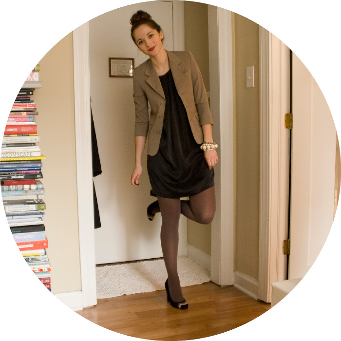 dash dot dotty, ootd, outfit blog, what to wear to work, creative young professional, business casual style, neutrals, thrifted blazer, black silk dress, missoni heels, black and brown, mixed neutrals