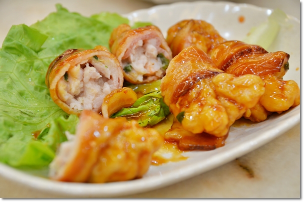 Ham Wrapped Prawn Rolls with Sweet & Sour Sauce