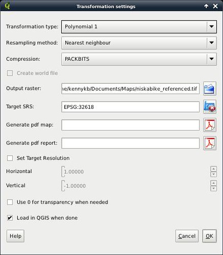 Transform settings for georeferencer