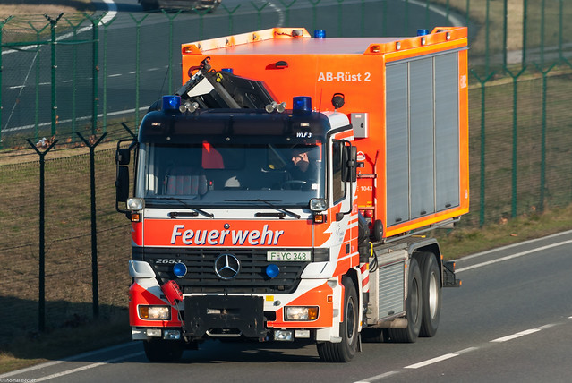 A MercedesBenz Actros 2653 is carrying an equipment container