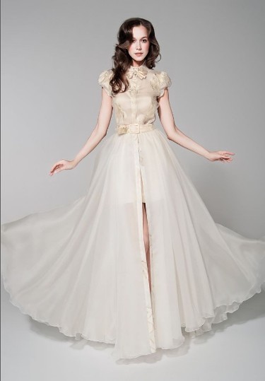 1Jewel ALine Lace and Organza and Chiffon 2 in 1 Wedding Dress with Cap 