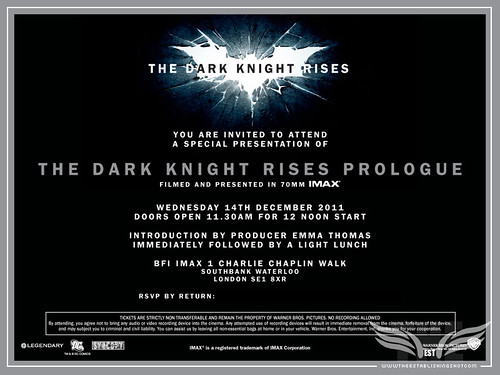 The Establishing Shot: Batman The Dark Knight Rises Prologue IMAX London screening invite by Craig Grobler