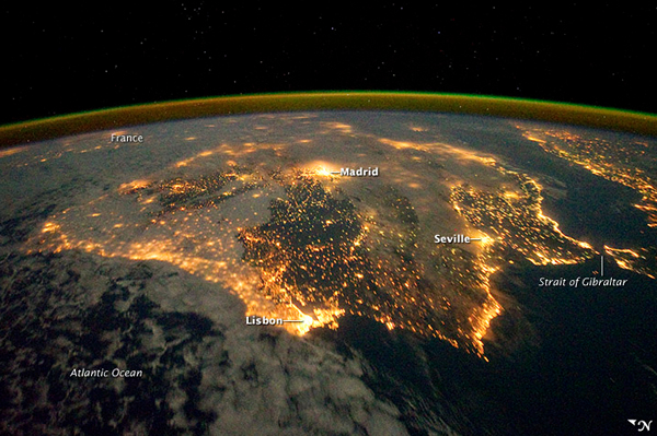 Iberian Peninsula at Night (NASA)