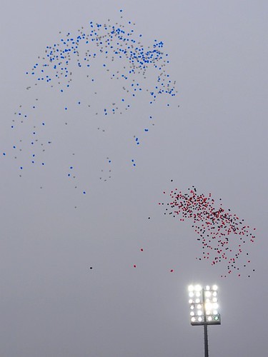Balloons released into the sky.