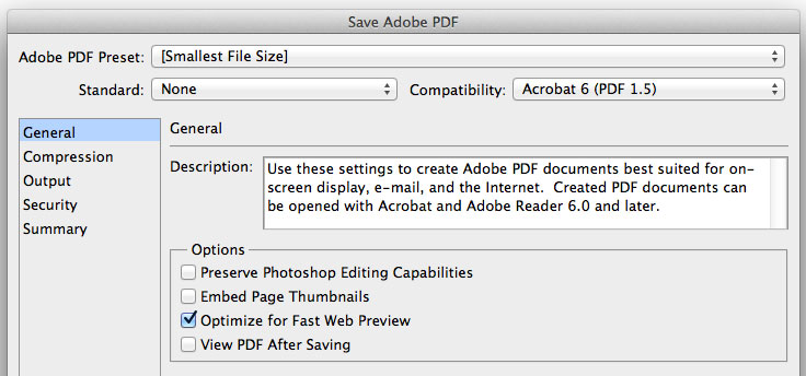 Save Adobe PDF options