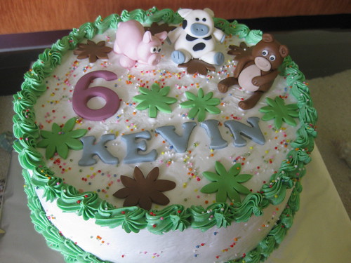 Birthday Cake with Animal fondant figurine for Kevin