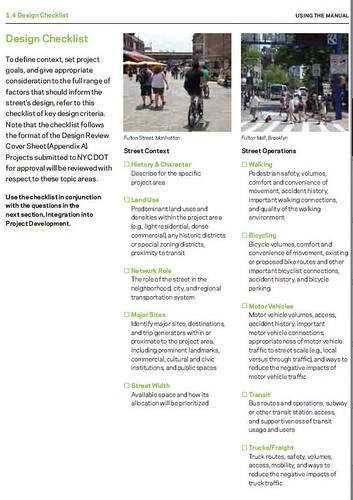 Design Checklist, from NYC Street Design Manual