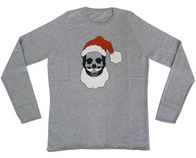 pere noel homme special Christmas cashmere sweater with Santa Klaus skull