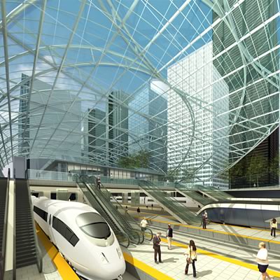 High speed rail vision for a downtown Chicago train station.  Illustration provided by Solomon Cordwell Buenz