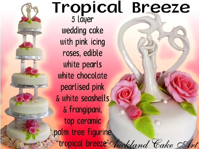 TROPICAL BREEZE WEDDING CAKE 5 layers with handmade pink fondant icing