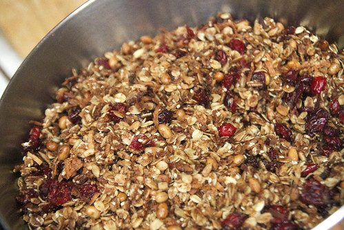 Mixed together with dried cranberries added