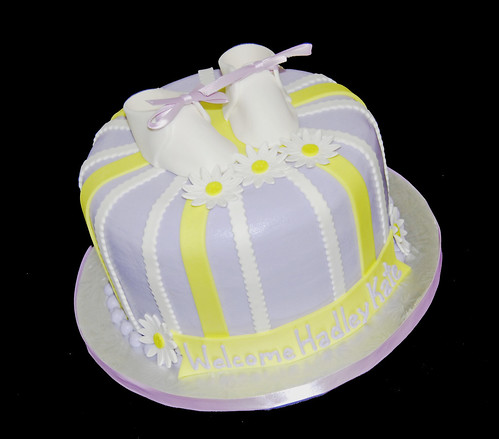 lavendar and yellow baby shower cake
