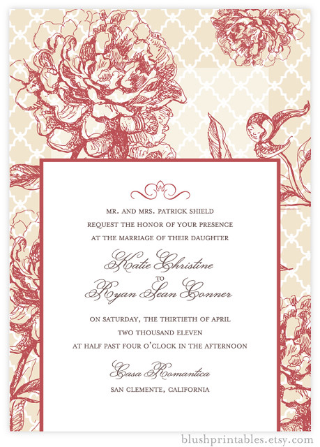 Vintage Garden Printable 5x7 Wedding Invitation