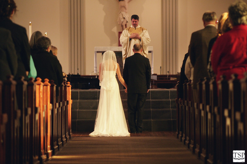 Bride and Groom at Catholic Church