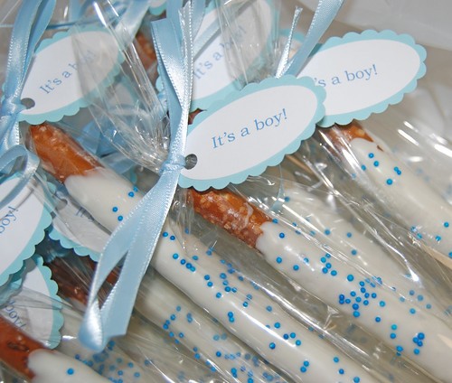 its a boy chocolate dipped pretzel baby showers