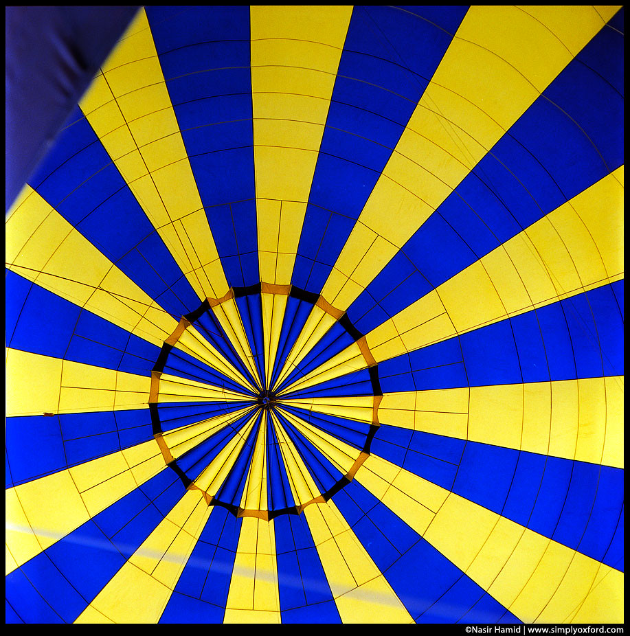 View through the inside of the hot air balloon to the top