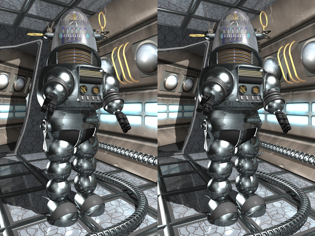 Parallel Stereoscopic Cross eye 3D Image Pair of Robby The Robot