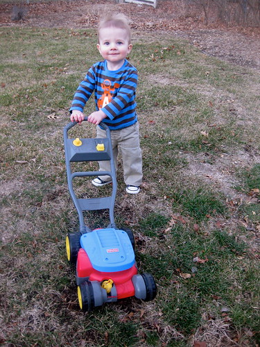 Wyatt mowing the yard