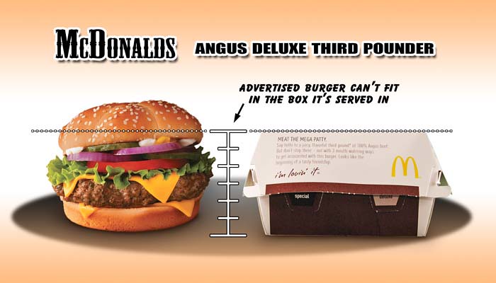 angus deluxe, third pounder, mcdonalds, fast food, false advertising, actual, false, comparison, ads, vs, reality, burger