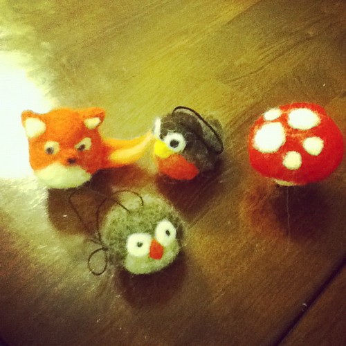 The beginnings of my needle felted ornament collection.