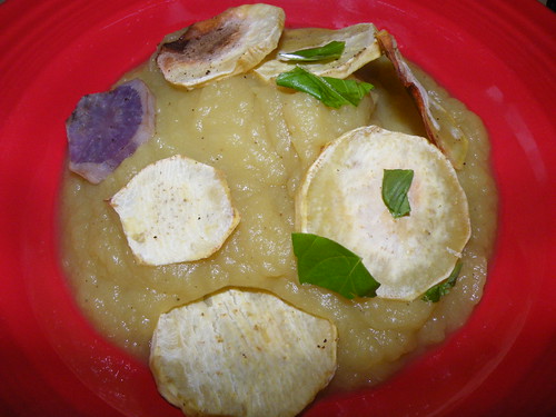 Sweet potato soup with potato chips
