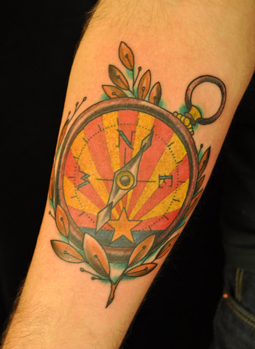 Compass tattoo by Matt Lentz  by UndertheNeedle