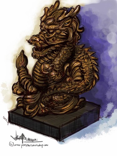digital live sketching of dragon statue on iPad Sketchbook Pro