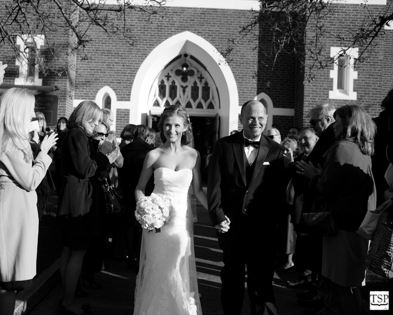 Bride and Groom Leaving Catholic Church