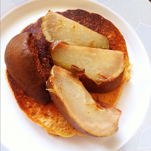 Ginger baked pear on pancake