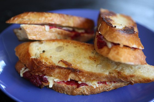 Grilled Baguette with Gruyere and Leftover Cranberry Sauce