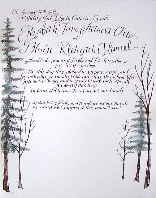 Winter Wonderland Quaker Wedding Certificate Walnut Ink on Arches 140wt