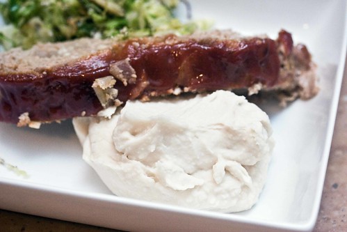 lime bean puree, meatloaf, shredded brussels sprouts