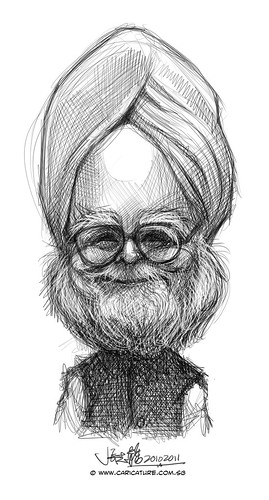digital caricature sketch of India prime minister Manmohan Singh