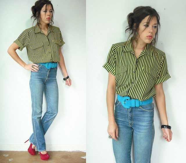 yellow and black stripe blouse