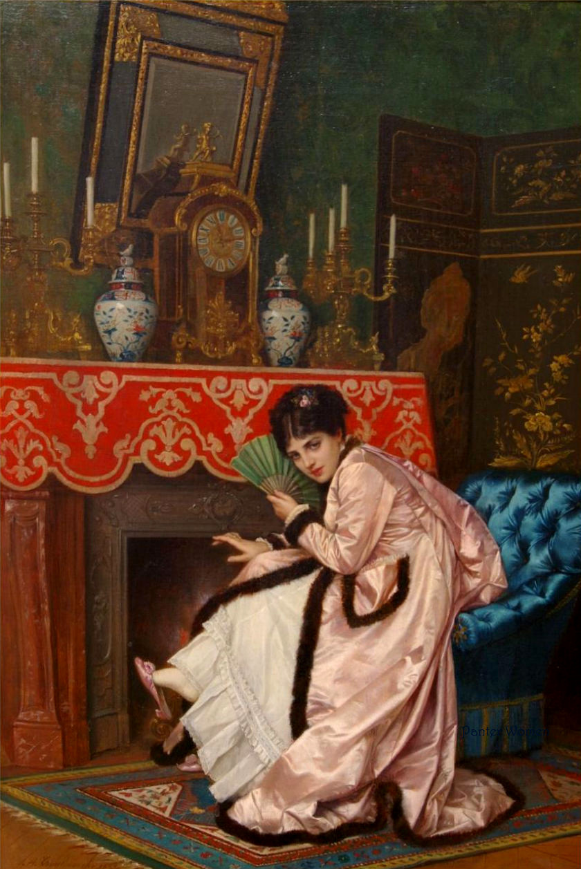 Woman Sitting in Front of a Fireplace by Auguste Toulmouche