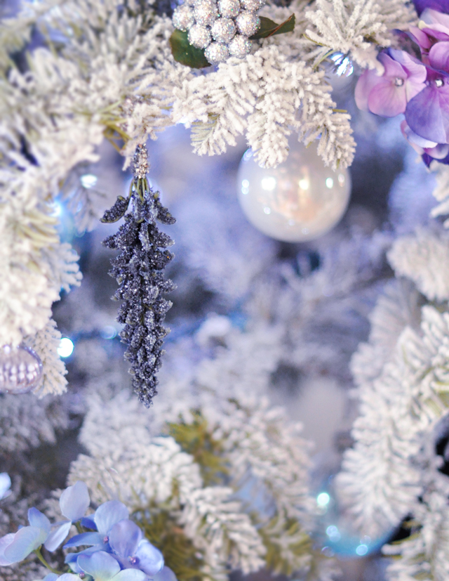 flocked Christmas Tree -  blue and purple and white christmas 